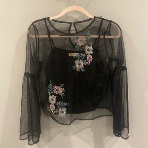 Hollister embroidered mesh top